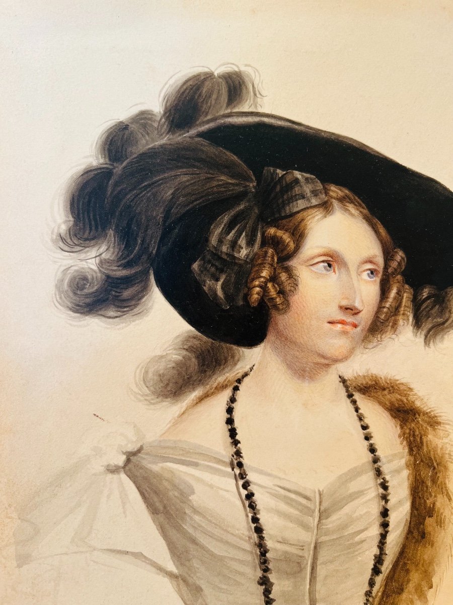 Paul Delaroche (1797-1856) Watercolor Portrait Of Madame Jane Jarvis, Romantic Period-photo-2