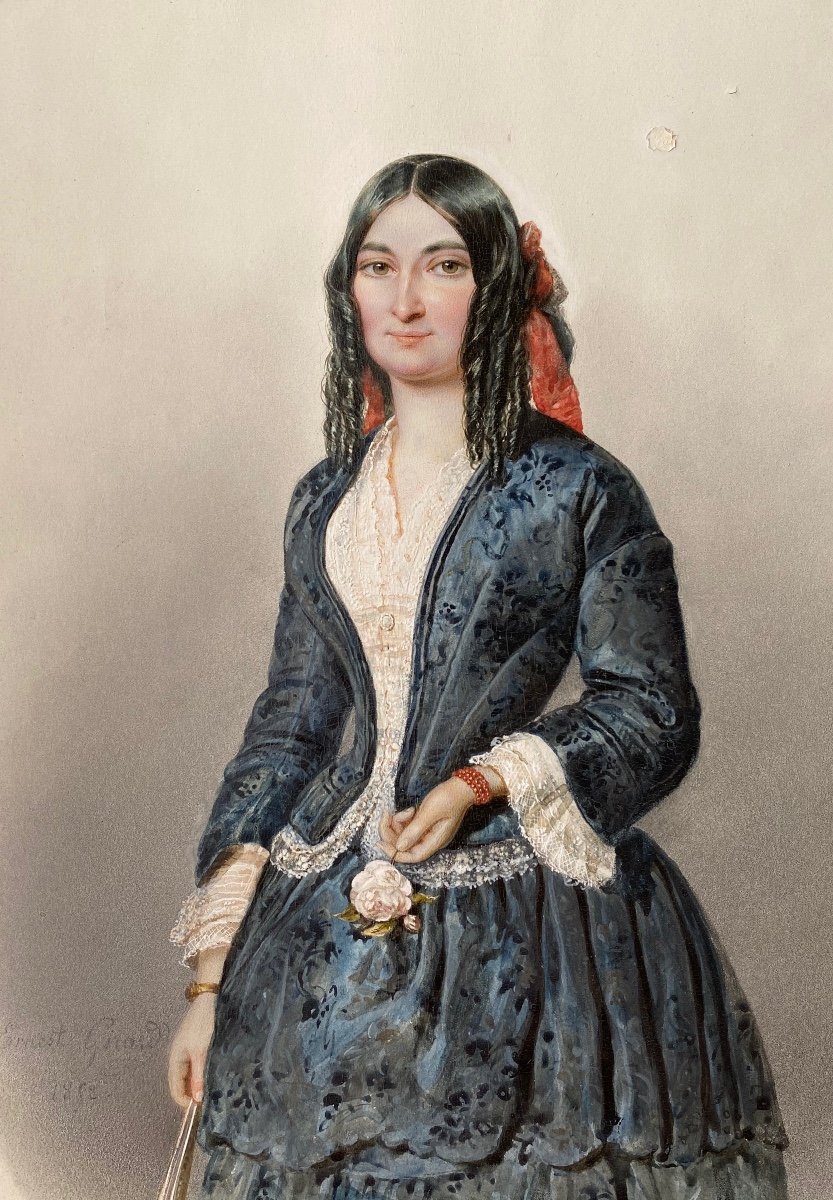 Ernest-joseph Girard (1813 - 1897) Paire De Portraits En Aquarelle d'Une Femme De Son Fils -photo-4