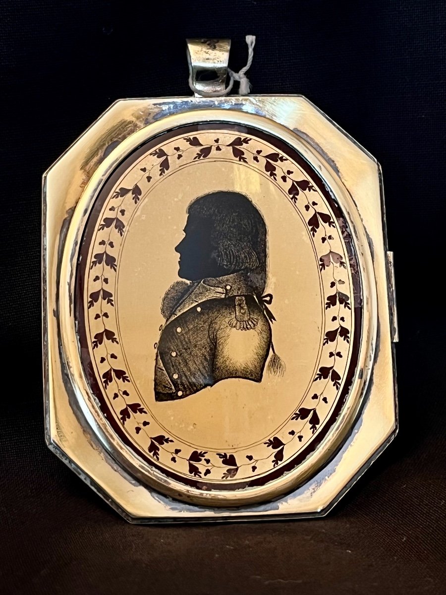 Miniature: Portrait Of A French Officer In Silhouette, Verre églomisé-photo-2