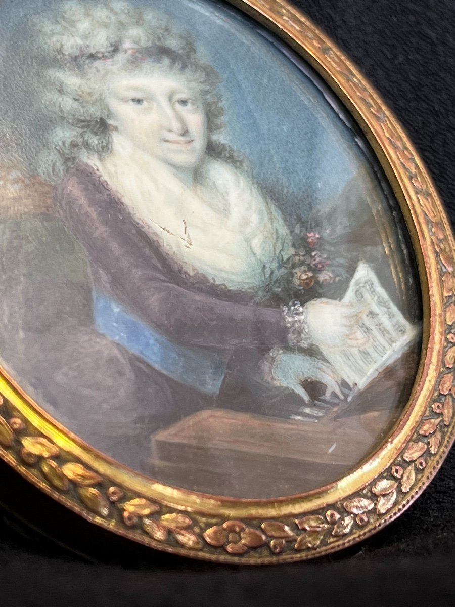 Miniature Portrait Of A Young Woman Playing The Harpsichord, 18th Century-photo-5