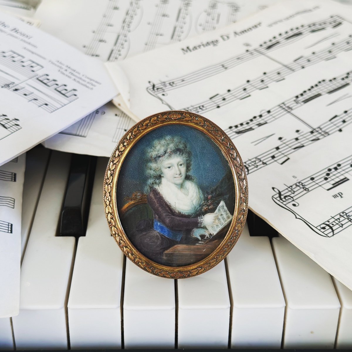 Miniature Portrait Of A Young Woman Playing The Harpsichord, 18th Century