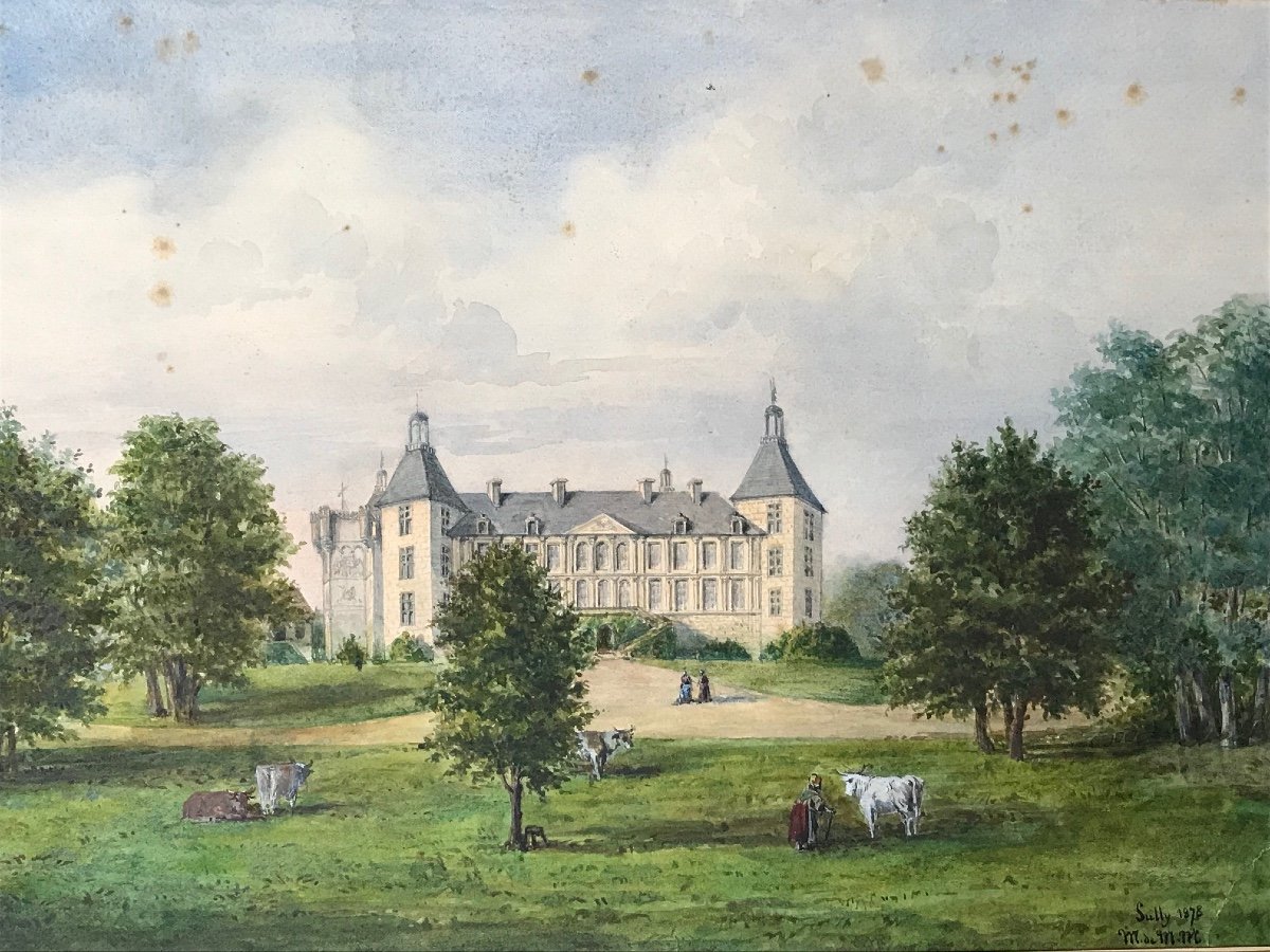 Pair Of Views Of The Château De Sully In Burgundy By Marie Eudoxie De Macmahon-photo-3