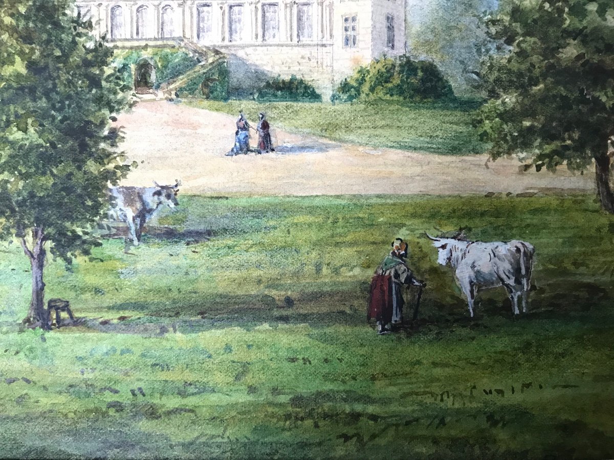 Pair Of Views Of The Château De Sully In Burgundy By Marie Eudoxie De Macmahon-photo-5