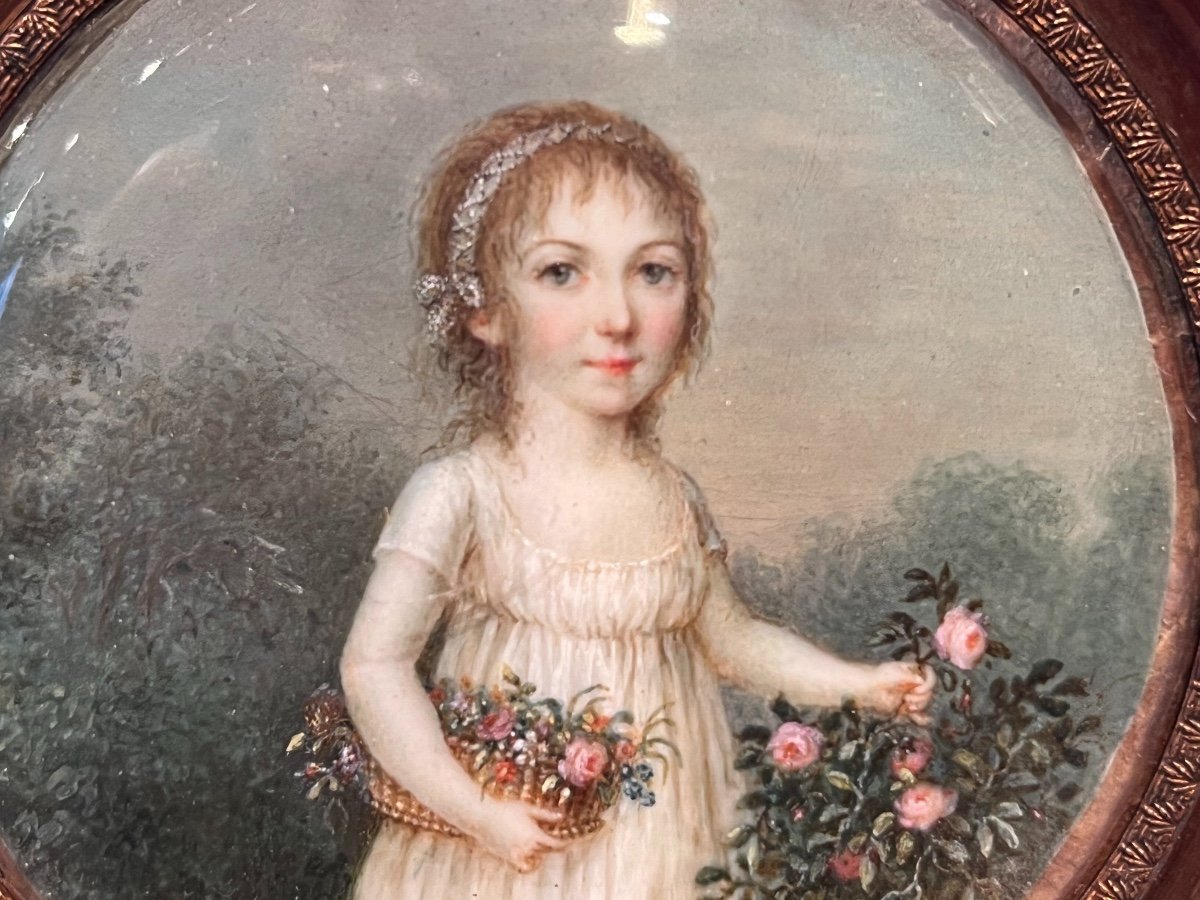 Miniature : Portrait d'Une Jeune Fille Au Panier De Fleurs, Début XIXe Siècle-photo-3