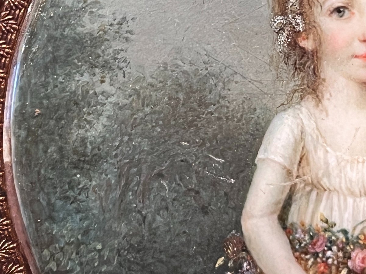 Miniature : Portrait d'Une Jeune Fille Au Panier De Fleurs, Début XIXe Siècle-photo-1