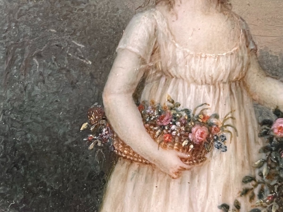 Miniature : Portrait d'Une Jeune Fille Au Panier De Fleurs, Début XIXe Siècle-photo-3