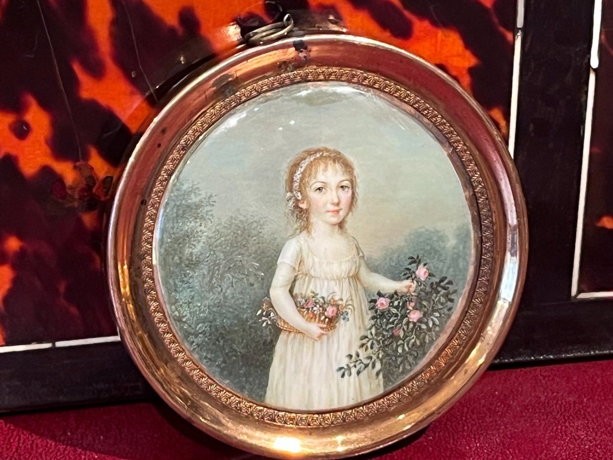 Miniature : Portrait d'Une Jeune Fille Au Panier De Fleurs, Début XIXe Siècle-photo-6