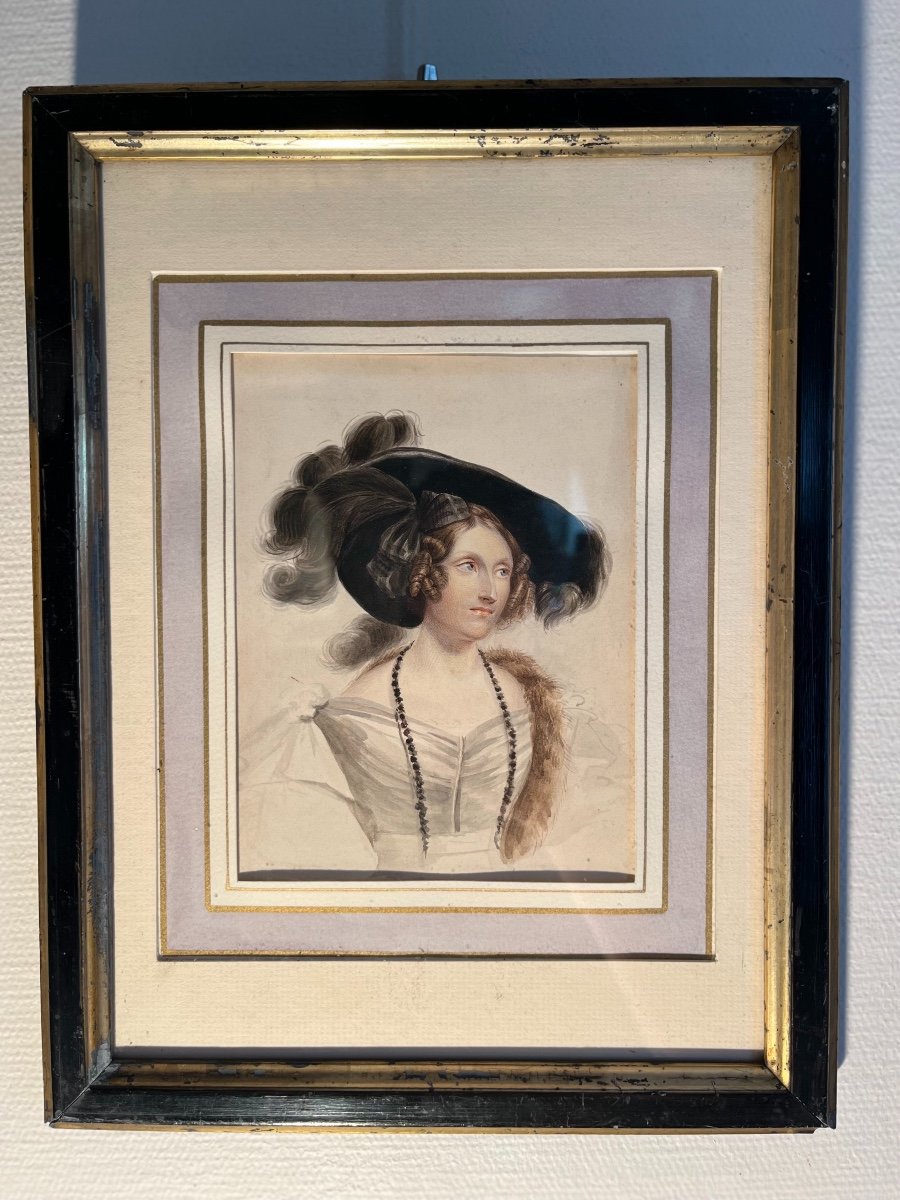 Paul Delaroche (1797-1856) Watercolor Portrait Of Madame Jane Jarvis, Romantic Period-photo-7