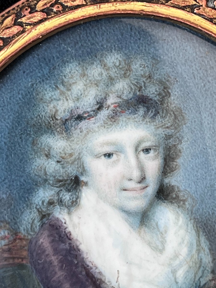 Miniature Portrait  d'Une Jeune Femme Jouant Du Clavecin, XVIIIe Siècle-photo-4