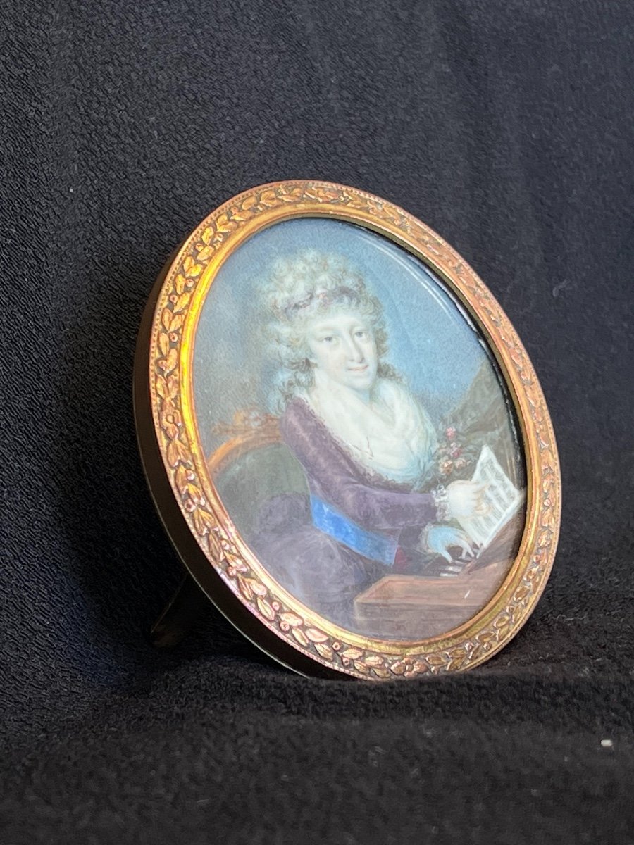 Miniature Portrait  d'Une Jeune Femme Jouant Du Clavecin, XVIIIe Siècle-photo-6