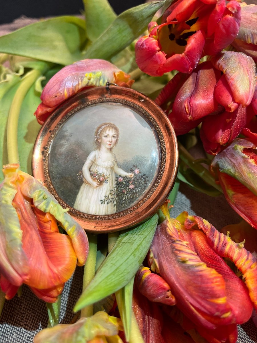 Miniature : Portrait d'Une Jeune Fille Au Panier De Fleurs, Début XIXe Siècle-photo-5