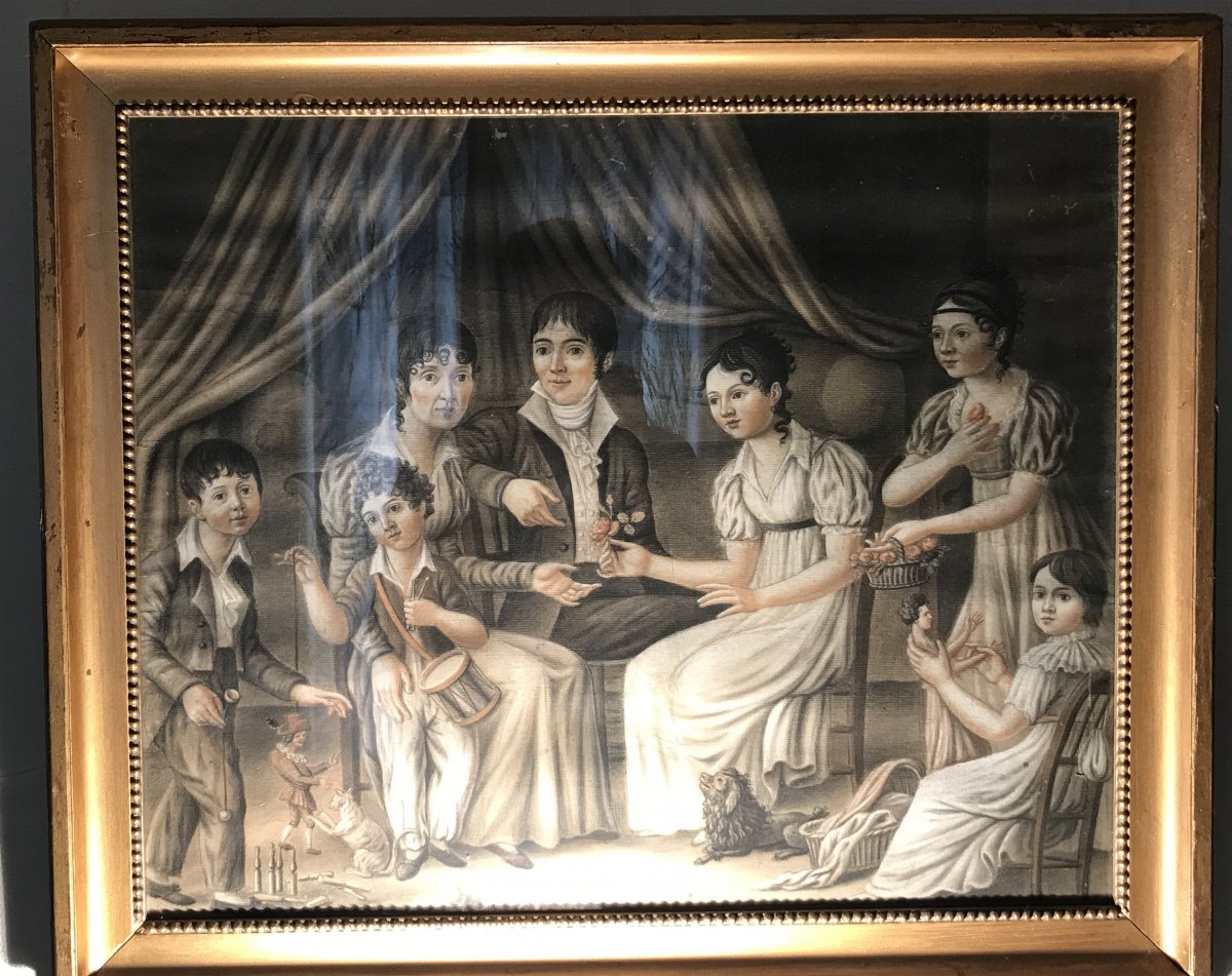 Portrait De Famille, époque Empire, Dessin