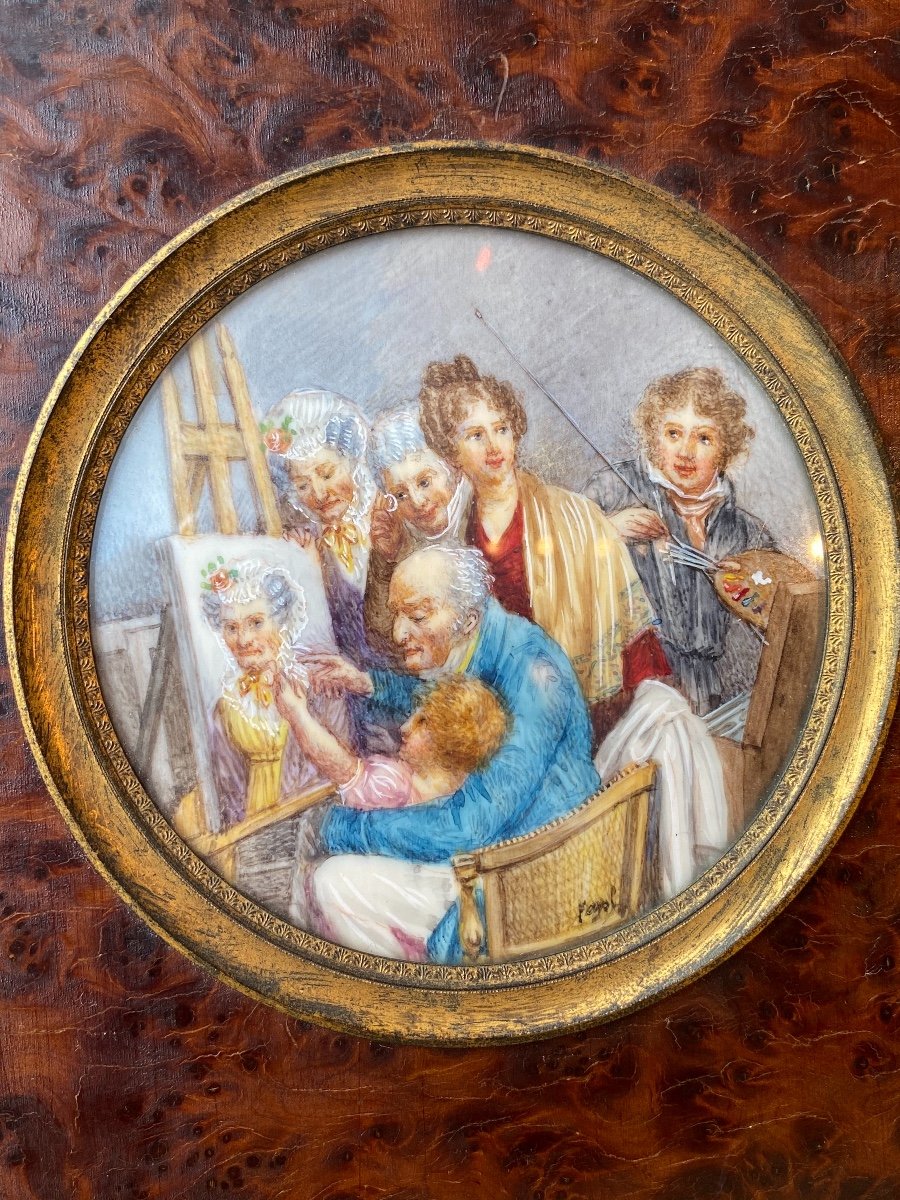 Famille Dans l'Atelier d'Artiste, Miniature d'Après Louis-léopold Boilly, XIXème Siècle