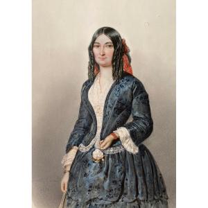 Ernest-joseph Girard (1813 - 1897) Paire De Portraits En Aquarelle d'Une Femme De Son Fils 