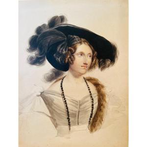 Paul Delaroche (1797-1856) Watercolor Portrait Of Madame Jane Jarvis, Romantic Period