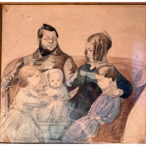 Family Portrait, Watercolor, Illustration For "war And Peace"