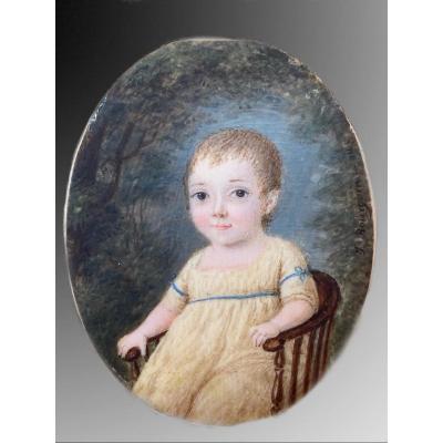 François-jules Bourgoin (act.1796-1812) Portrait d'Un Petit Enfant, Miniature 