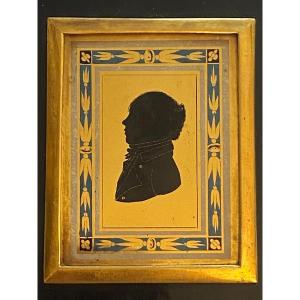 Miniature : Silhouette Profil d'Homme, Verre églomisé, époque Directoire