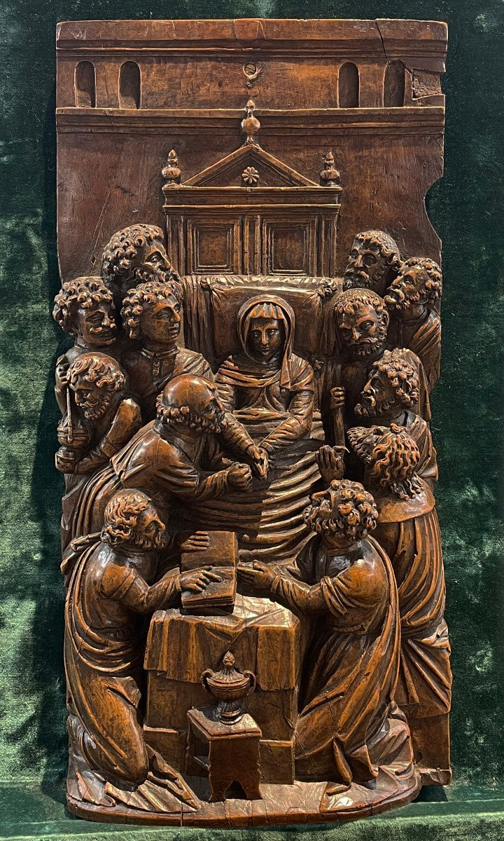 Walnut Bas-relief, Dormition Of The Virgin, Flanders Late 16th Early 17th Century.-photo-2