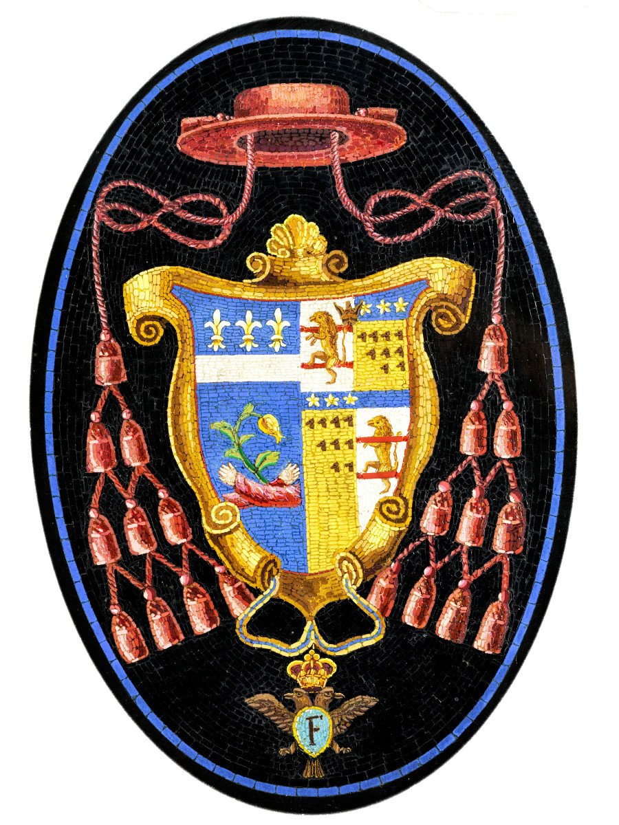 Plaque en micro mosaïque, représentant un blason archiépiscopal, Rome XIXème