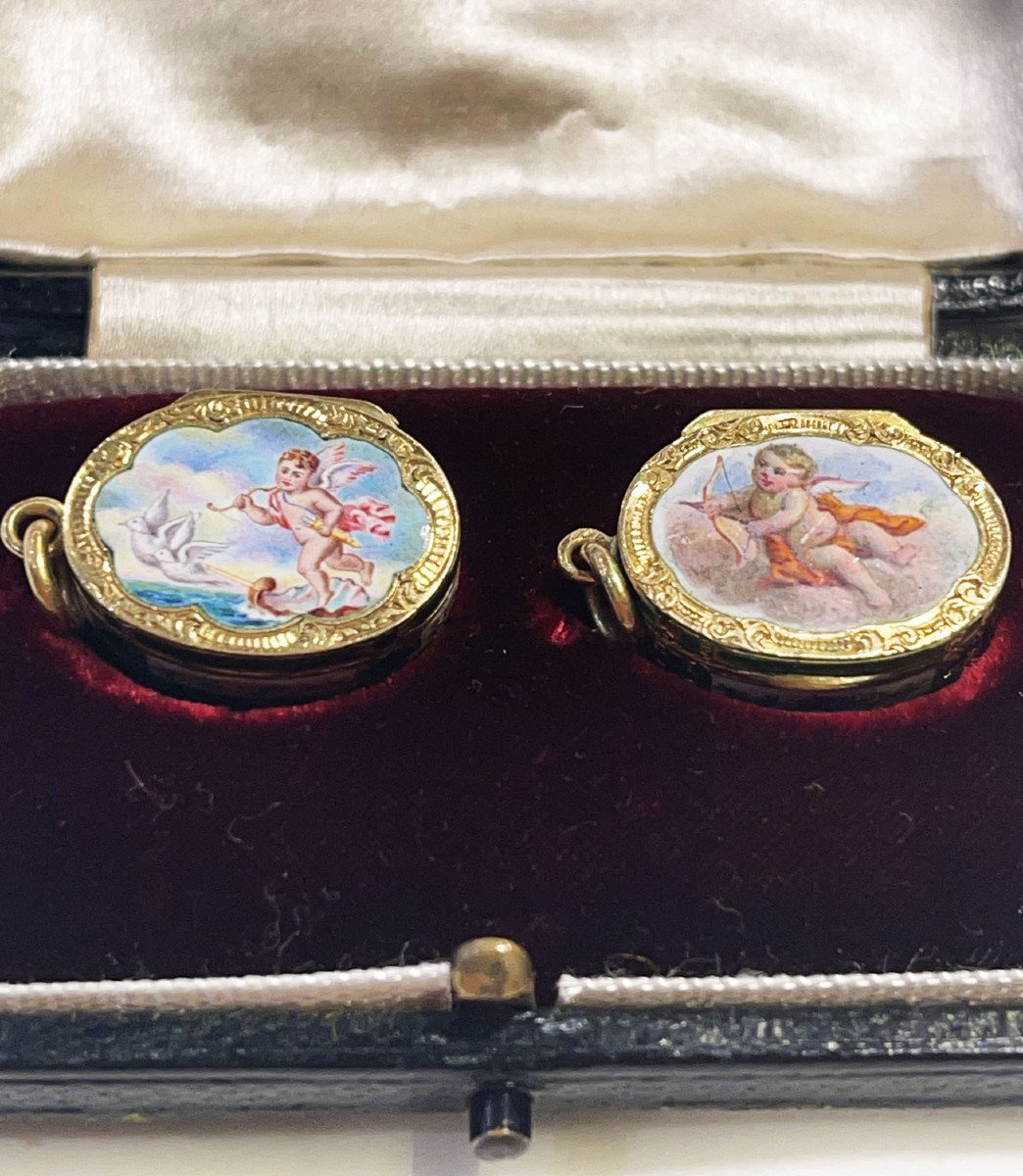 Enameled Gold Vinaigrettes, France 19th Century  -photo-2