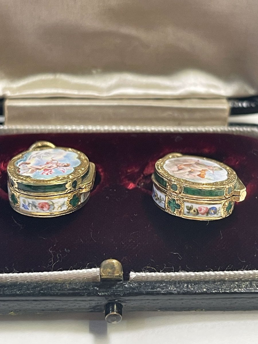 Enameled Gold Vinaigrettes, France 19th Century  -photo-4