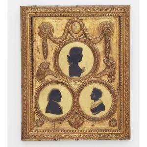 Three Silhouettes In églomisé Glass, France Late 18th Century, Early 19th Century