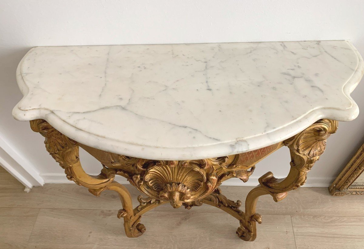 Louis XV Curved Console Golden Wood-photo-3