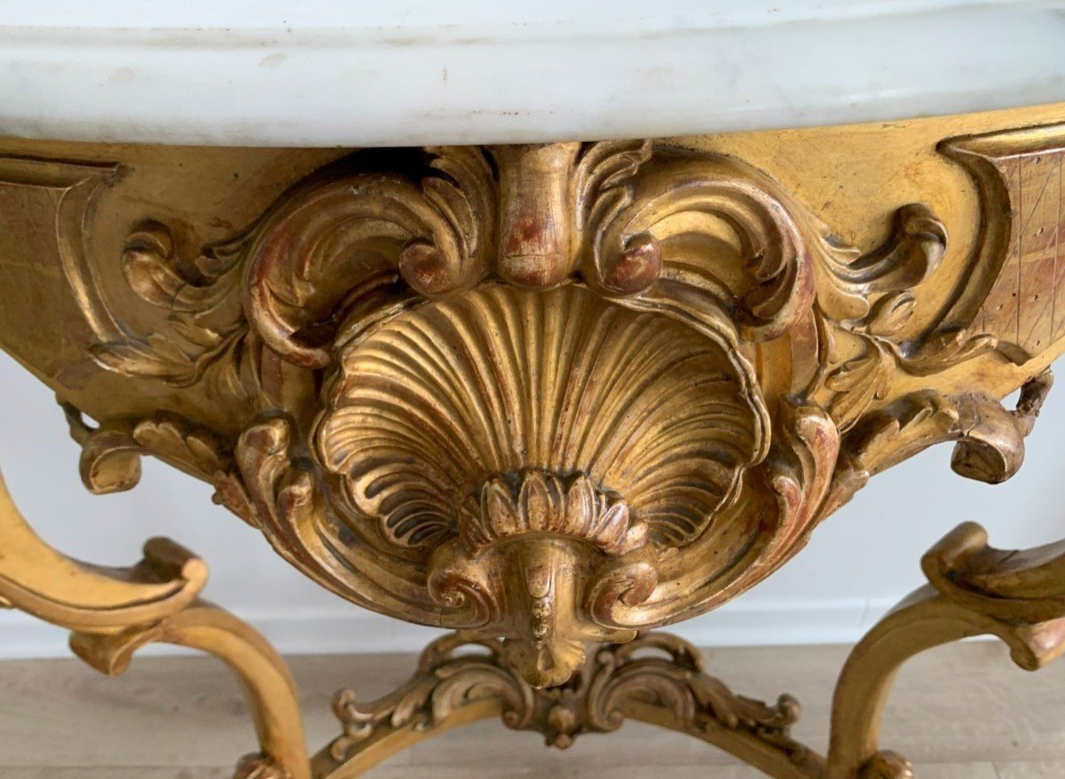 Louis XV Curved Console Golden Wood-photo-2