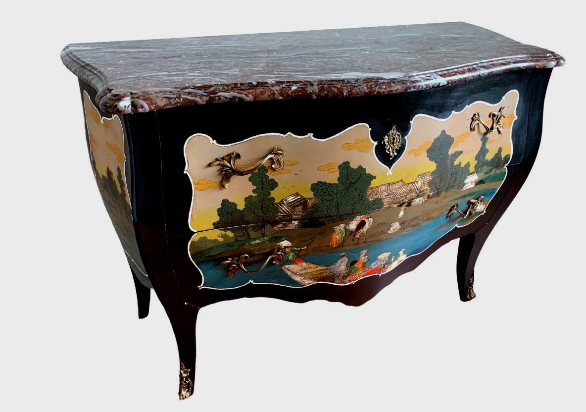 Commode  Galbée Peinte à Décor Polychrome Chine -photo-4