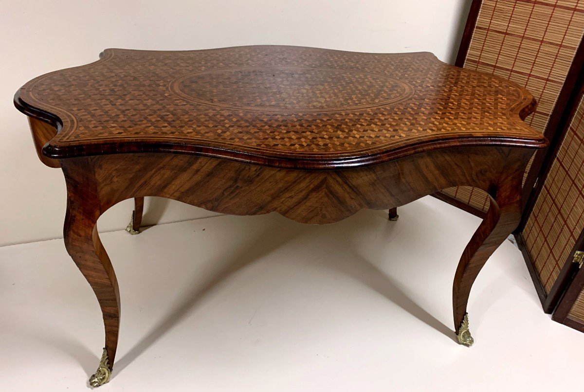 Middle Table In Cube Marquetry Napoleon III Period-photo-4