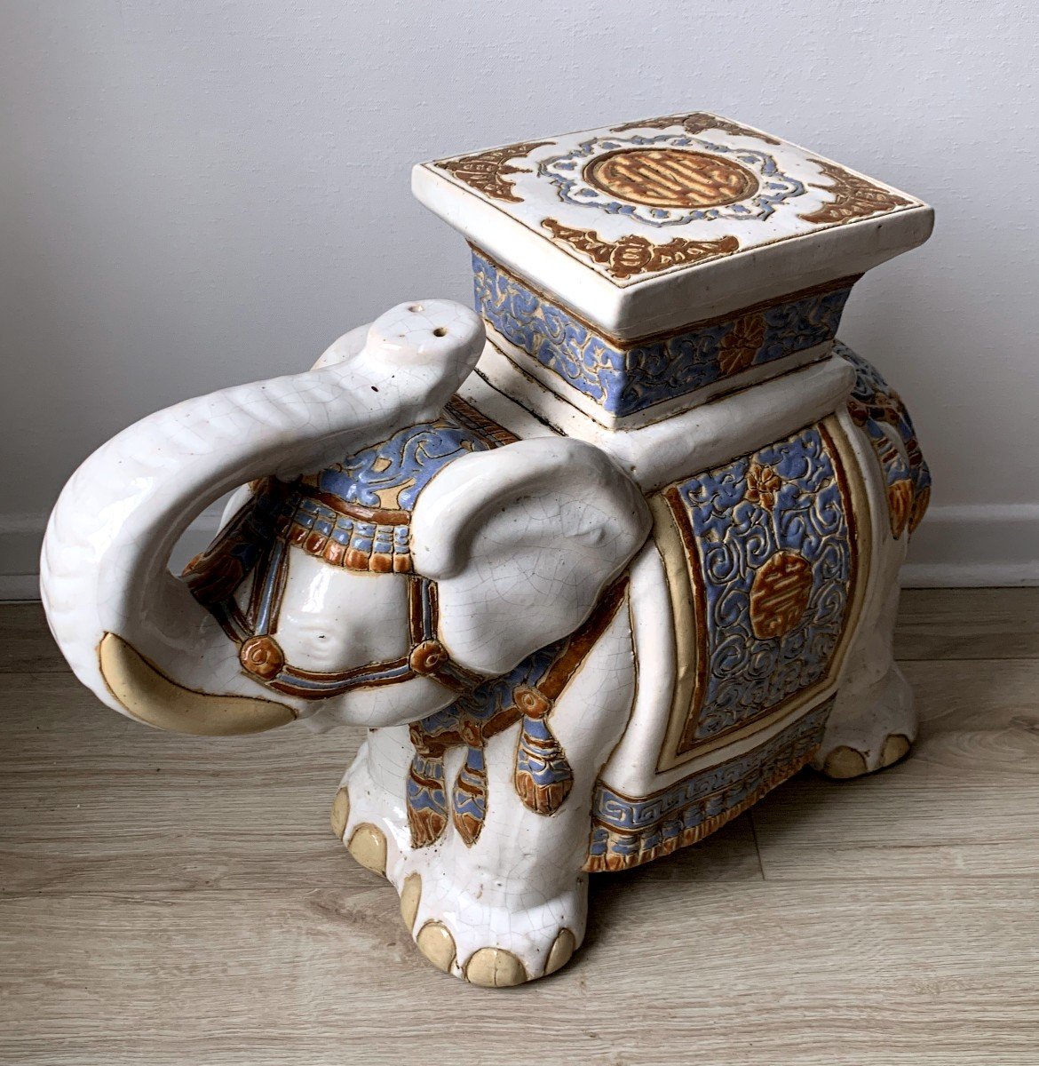 Elephant Bolster In Glazed Polychrome Ceramic.-photo-4