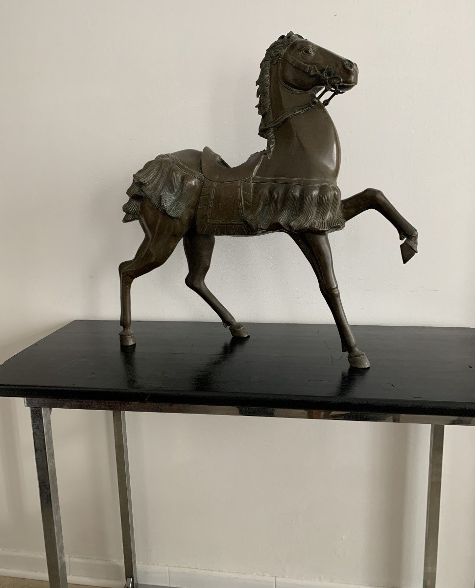 Large 18th Century Bronze Horse Forming Perfume Burner-photo-2