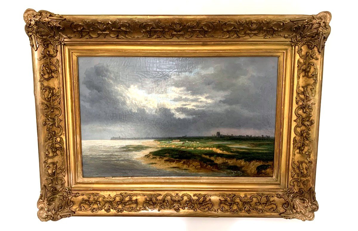 Eugène Stanislas Thierrée Huile Sur Toile " Paysage Côtier "-photo-4