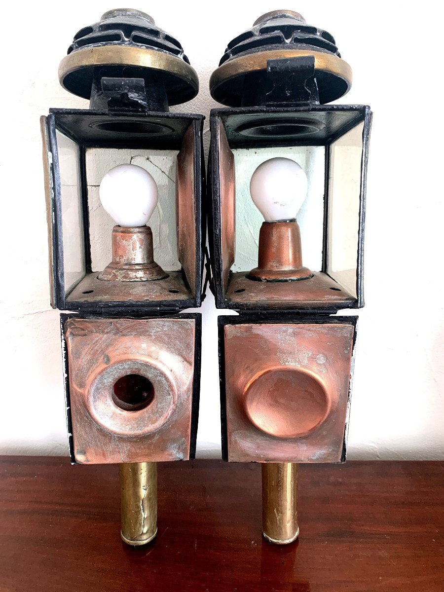 Pair Of Large 19th Century Hackney Carriage Lanterns.-photo-2