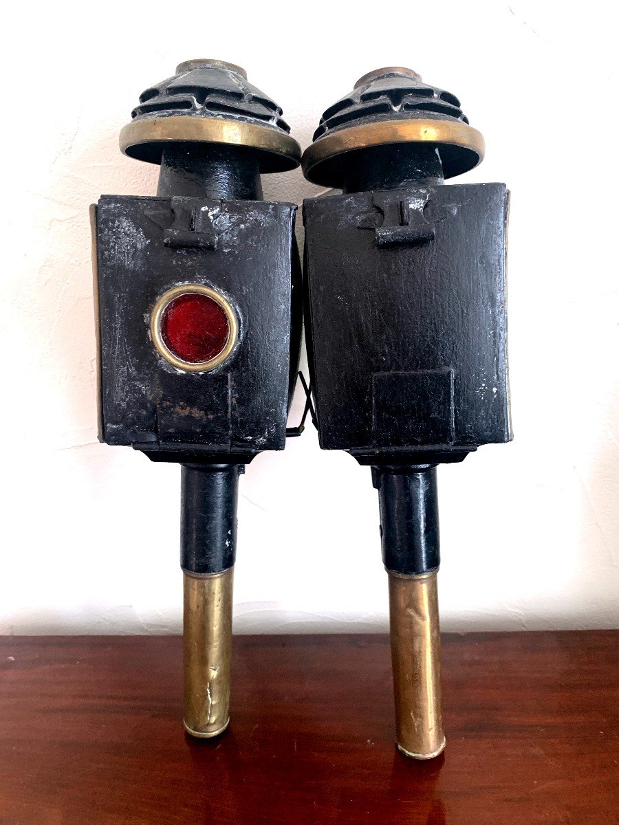 Pair Of Large 19th Century Hackney Carriage Lanterns.-photo-3