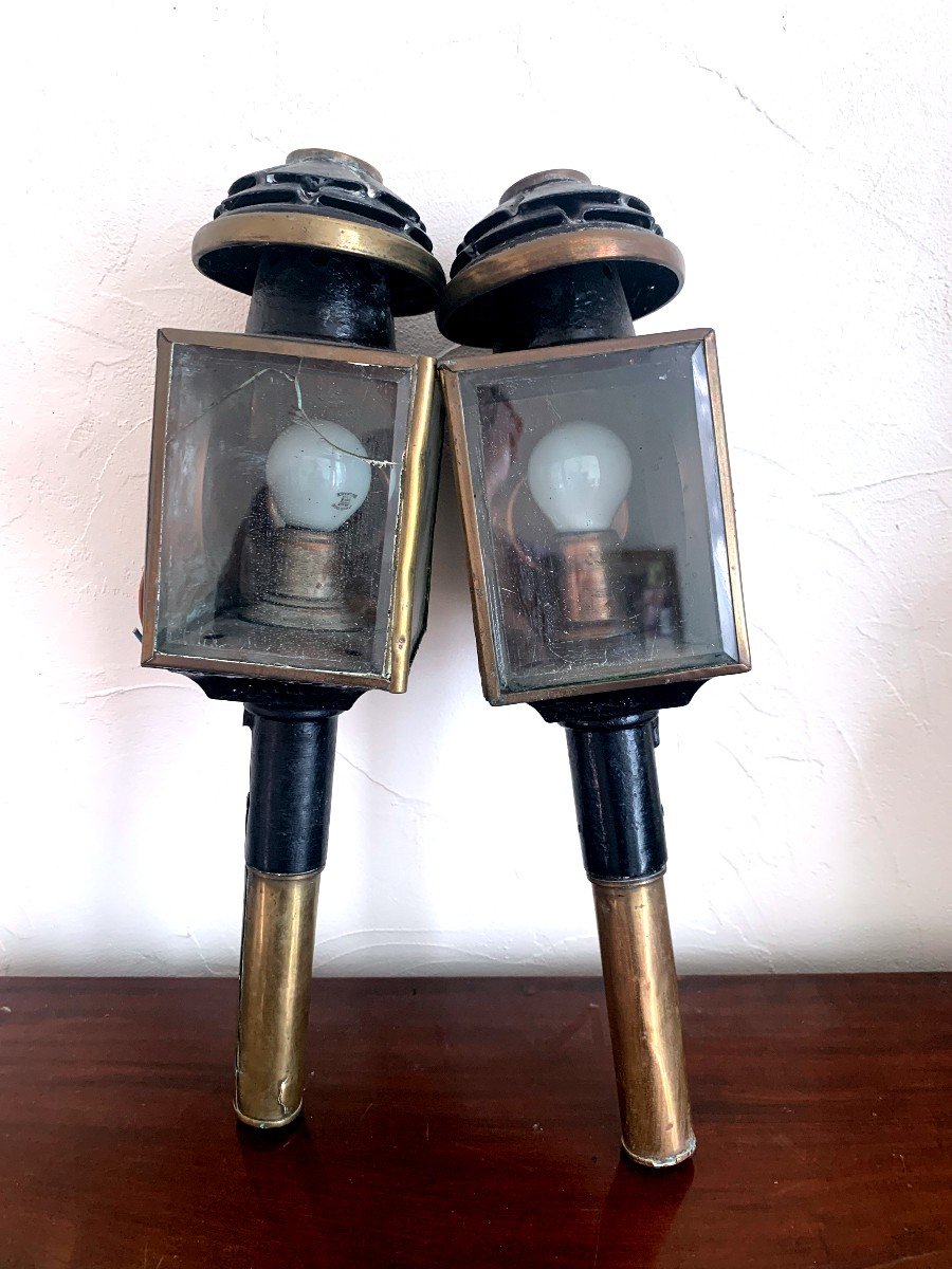 Pair Of Large 19th Century Hackney Carriage Lanterns.-photo-4