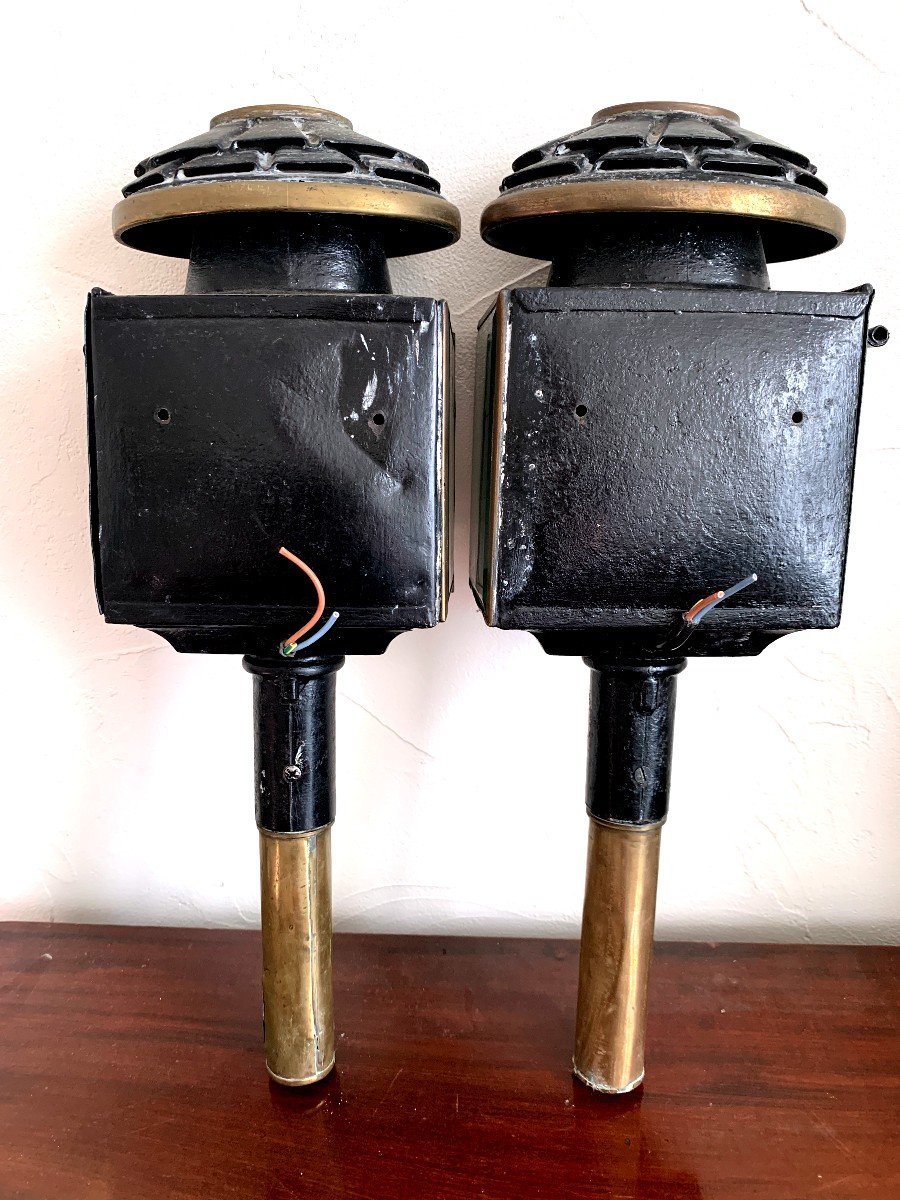 Pair Of Large 19th Century Hackney Carriage Lanterns.-photo-2