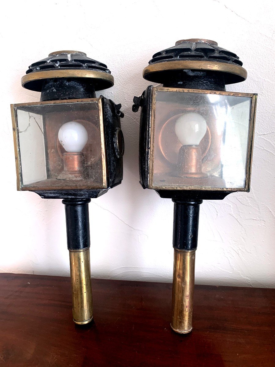 Pair Of Large 19th Century Hackney Carriage Lanterns.