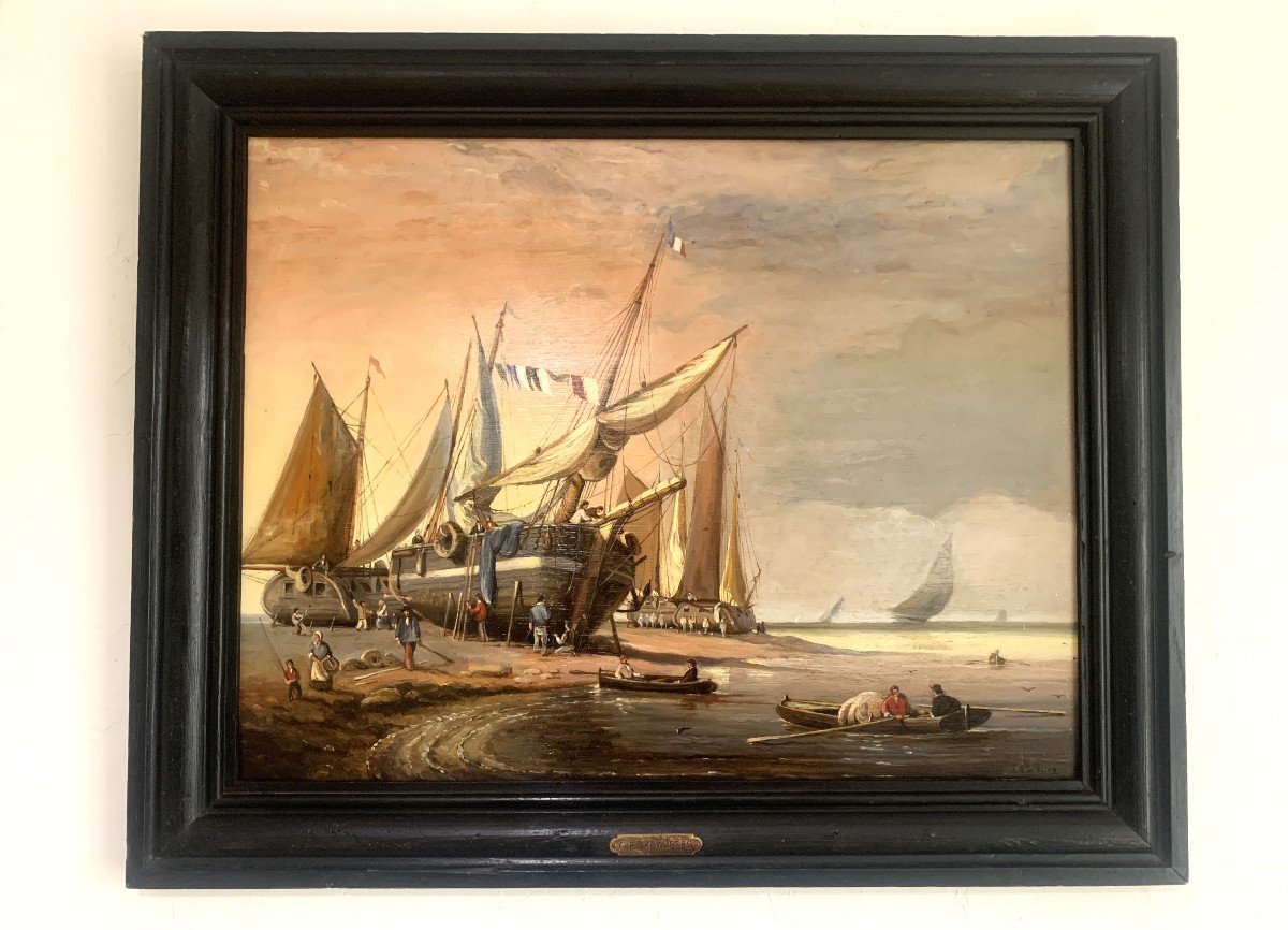  Charles Kuwasseg Huile Sur Panneau Marine