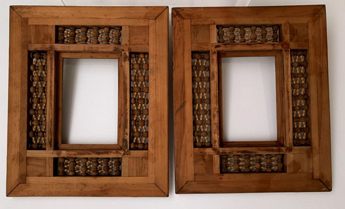 Pair Of Orientalist Moucharabieh And Mother-of-pearl Marquetry Frames.-photo-3