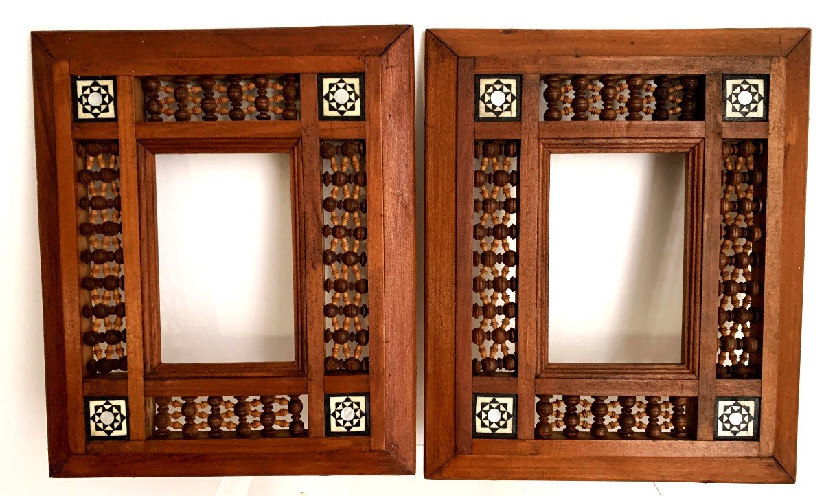 Pair Of Orientalist Moucharabieh And Mother-of-pearl Marquetry Frames.-photo-4