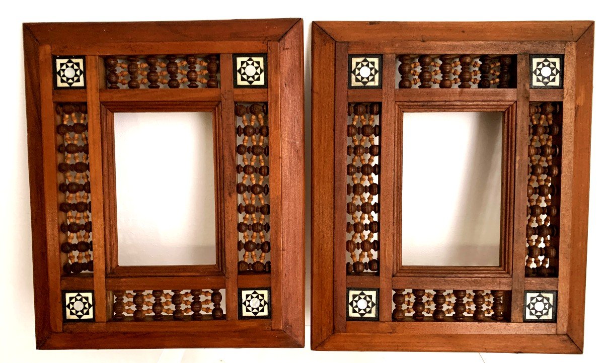 Pair Of Orientalist Moucharabieh And Mother-of-pearl Marquetry Frames.