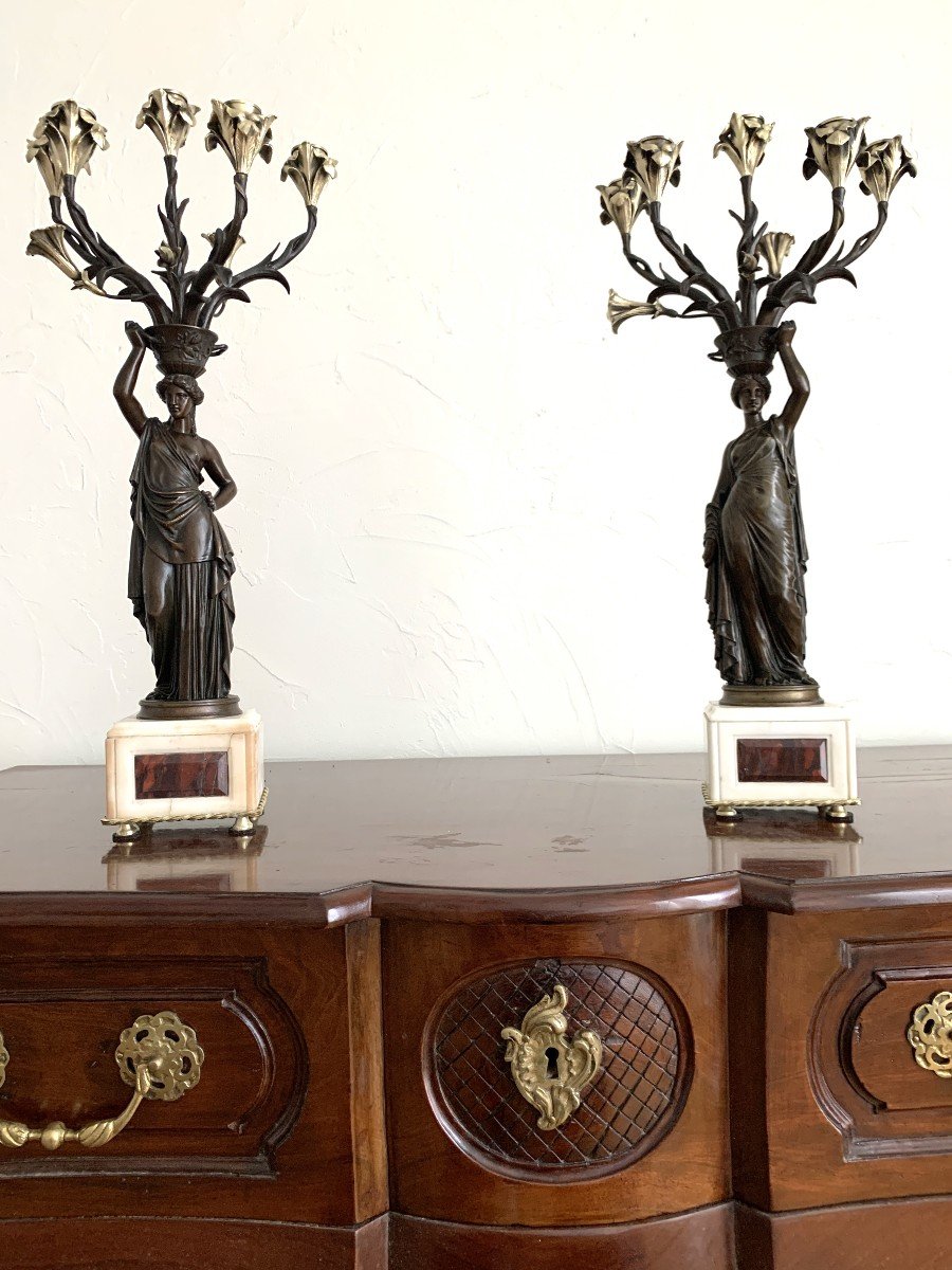 Pair Of Candelabra By French Artist Louis Valentin Elias Robert-photo-2