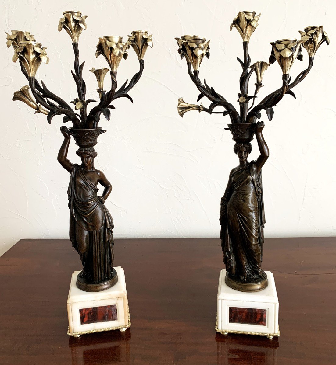 Pair Of Candelabra By French Artist Louis Valentin Elias Robert-photo-3