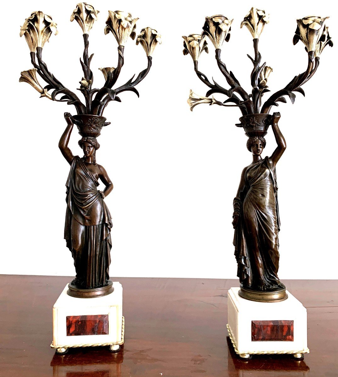 Pair Of Candelabra By French Artist Louis Valentin Elias Robert-photo-3