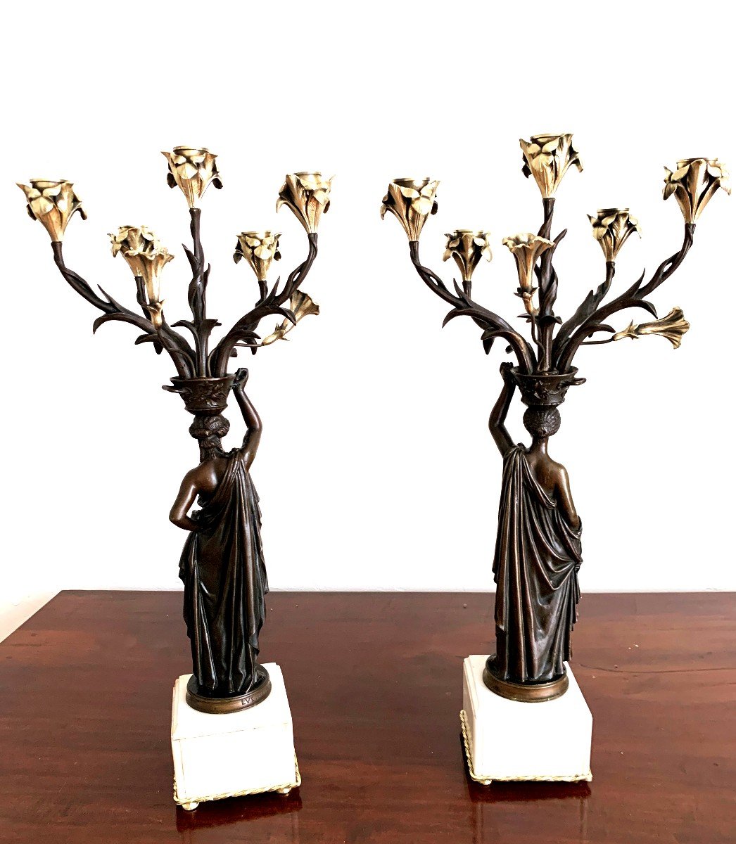 Pair Of Candelabra By French Artist Louis Valentin Elias Robert-photo-4