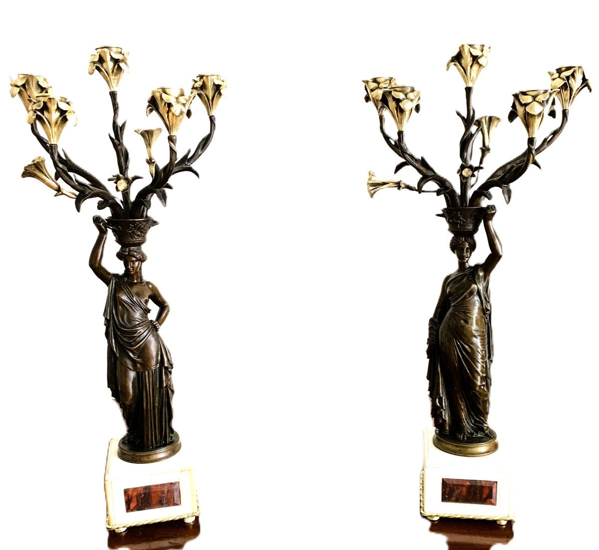 Pair Of Candelabra By French Artist Louis Valentin Elias Robert-photo-5