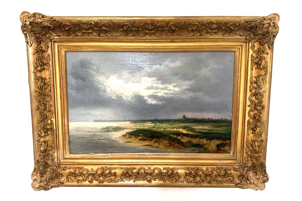 Eugène Stanislas Thierrée Oil On Canvas "coastal Landscape"-photo-2