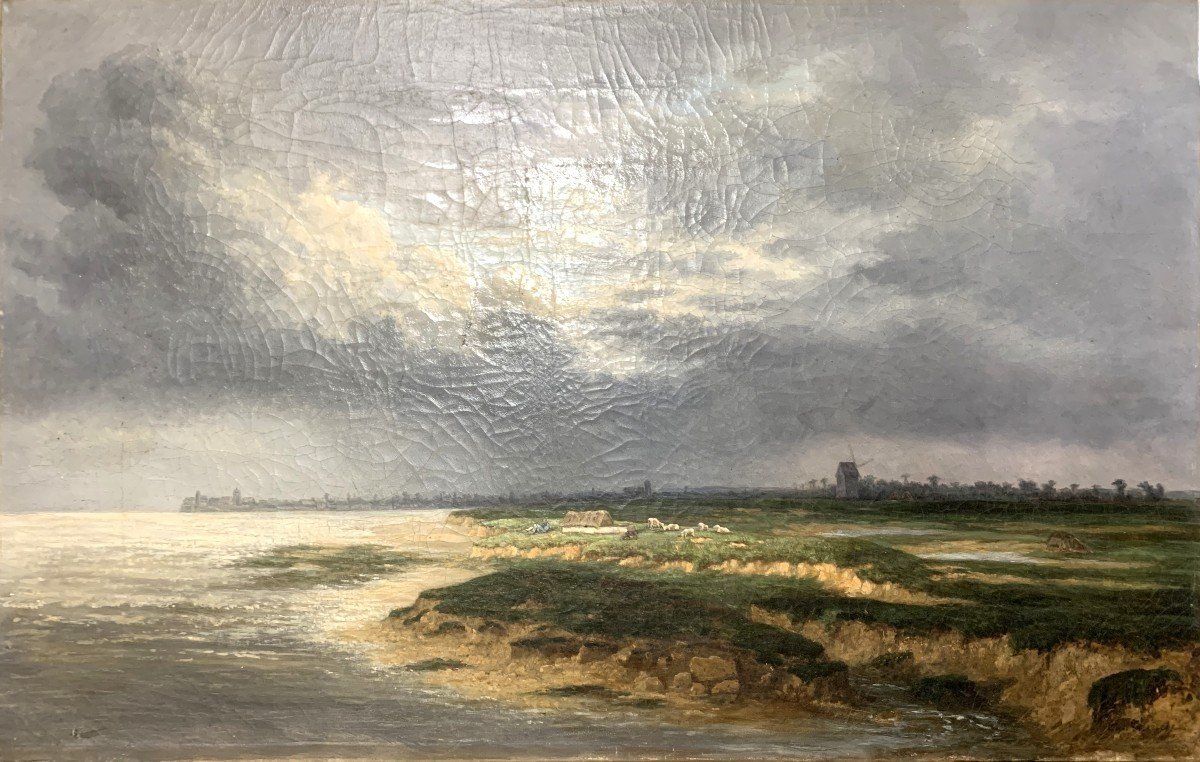 Eugène Stanislas Thierrée Oil On Canvas "coastal Landscape"-photo-4